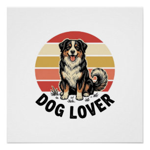 Póster Diseño de puesta de sol de perro lindo grabado vin