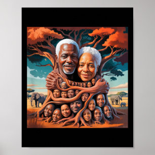 Póster Diseño de raíces del árbol genealógico afroamerica