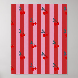 Póster Diseño de raya roja y rosa con tarjeta de cerezas