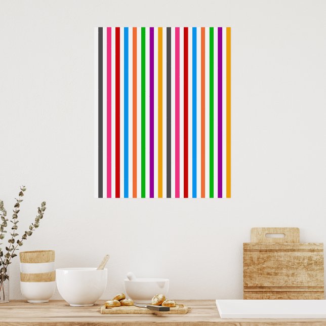 Póster Diseño de rayas de arcoíris coloridas - Blanco  (Cocina)