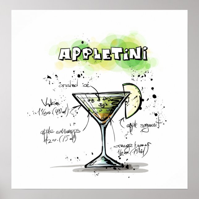 Póster Diseño de receta de bebidas AppleTini (Frente)