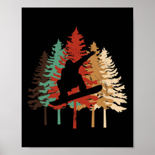 Póster Diseño de regalo de Snowboard Estilo de árbol de p