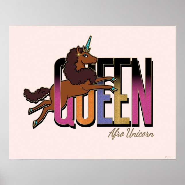 Póster Diseño de Reina de Afro Unicornio (Frente)