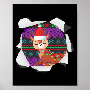 Póster Diseño de reno de Navidad feo de Navidad