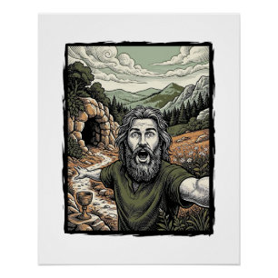 Póster Diseño de retrato con barba sorprendido grabado vi