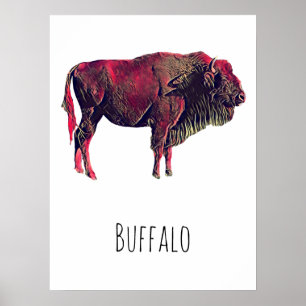 Póster Diseño de retrato de búfalo para animal bisonte o 