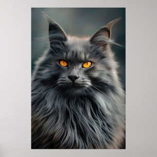 Póster Diseño de retrato de gato majestuoso de pelo largo