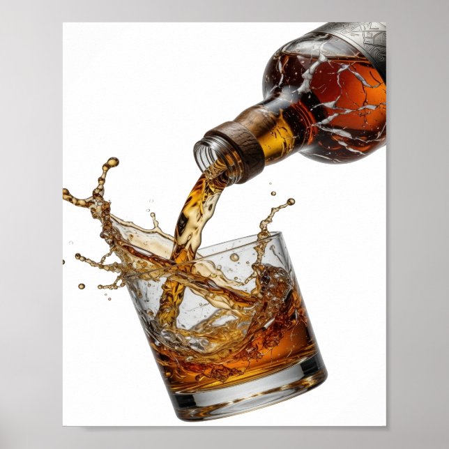 Póster Diseño de salpicadura de WHISKY de plata limpia (Frente)