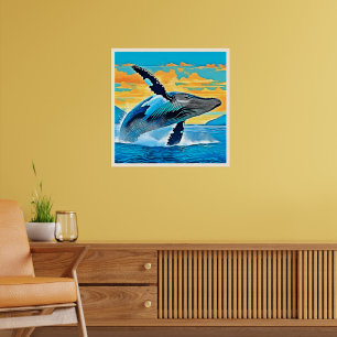 Póster Diseño de Salto de Libertad Oceánica de Ballena Jo