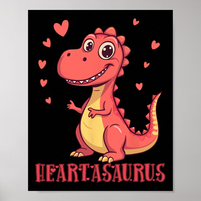 Póster Diseño de San Valentín de dinosaurio adorable Hear (Frente)