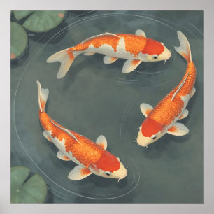 Póster Diseño de Serenidad de Estanque de Peces Koi Elega