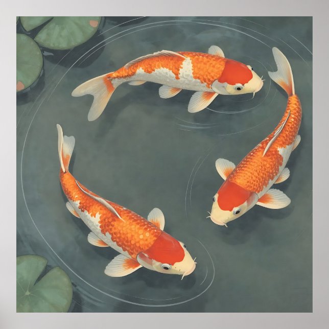 Póster Diseño de Serenidad de Estanque de Peces Koi Elega (Frente)