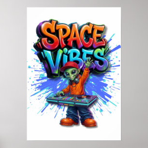 Póster Diseño de Streetwear Música DJ Alien Vibraciones E