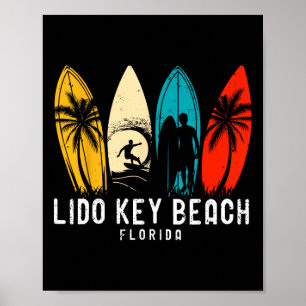 Póster Diseño de surfista de playa Retro Lido Key Florida