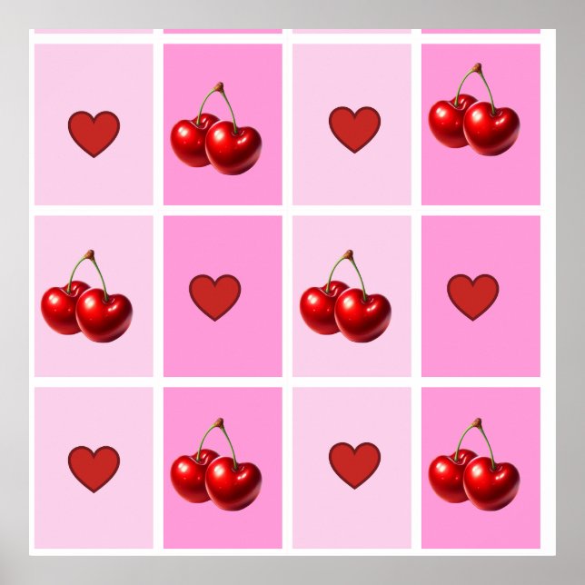 Póster Diseño de tablero de ajedrez de corazón de cereza  (Frente)