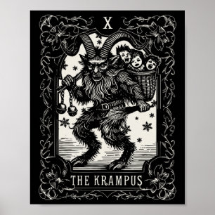 Póster Diseño de tarjeta de tarot de Krampus, temporada d