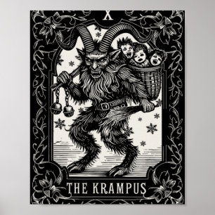 Póster Diseño de tarjeta de tarot de Krampus, temporada d