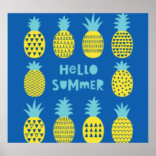 Póster Diseño de tarjeta de vinos Fun Pineapple Vintage