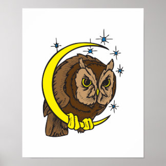 Póster Diseño de tatuajes de búho y lunares