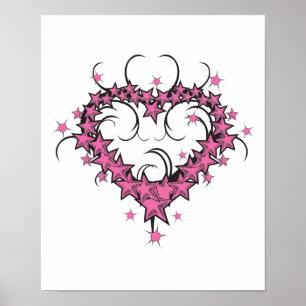 Póster diseño de tatuajes de estrellas de forma cardiaca
