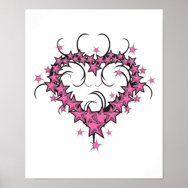 Póster diseño de tatuajes de estrellas de forma cardiaca (Frente)