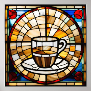 Póster Diseño de Taza de Café con Efecto de Vidrio Pintad