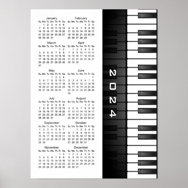 Póster Diseño de teclado de piano Cartel de calendario de (Frente)