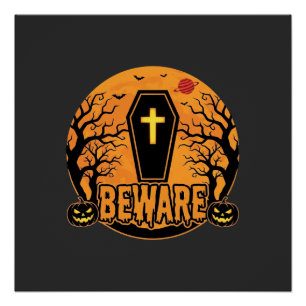 Póster Diseño de terror de calabaza de ataúd de Halloween
