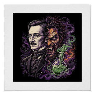 Póster Diseño de terror de cara dividida de Jekyll y Hyde