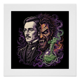 Póster Diseño de terror de cara dividida de Jekyll y Hyde
