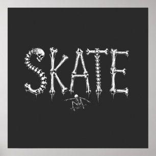 Póster Diseño de terror de patinaje de esqueleto