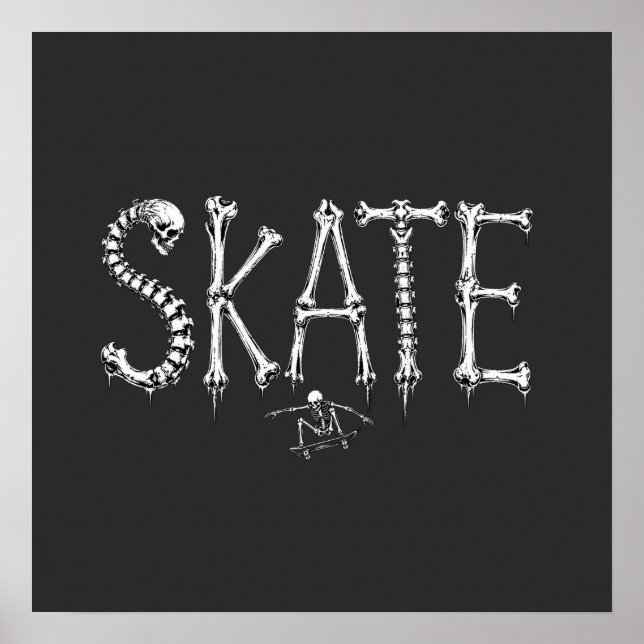 Póster Diseño de terror de patinaje de esqueleto (Frente)