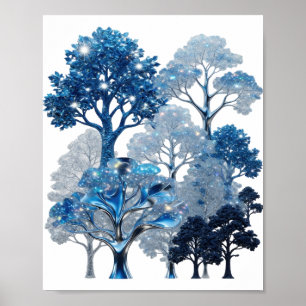 Póster Diseño de texto ÁRBOLES DE HIELO AZUL Plateado Vib