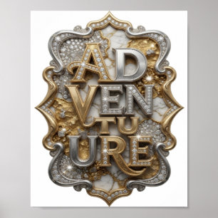 Póster Diseño de texto AVENTURA de Plata Snappy