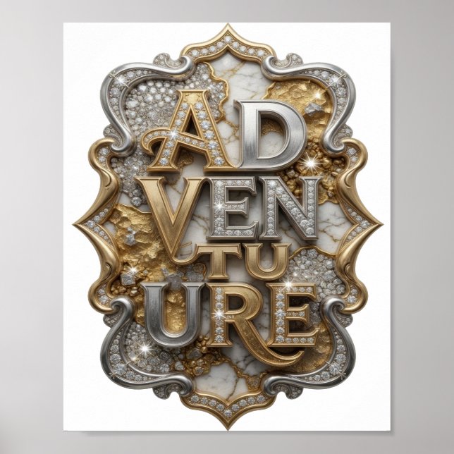 Póster Diseño de texto AVENTURA de Plata Snappy (Frente)