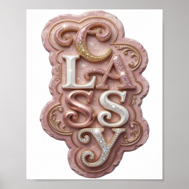 Póster Diseño de texto Chic Gold CLASSY (Frente)