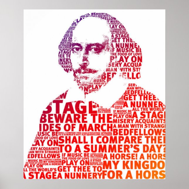 Póster Diseño de texto de gradiente rojo de Shakespeare (Frente)