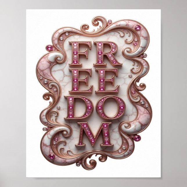 Póster Diseño de texto de libertad rosa genial (Frente)