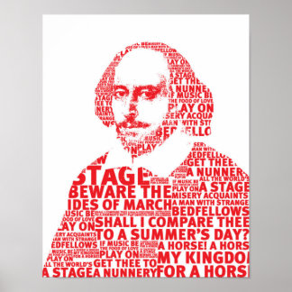 Póster Diseño de texto de Shakespeare Rojo
