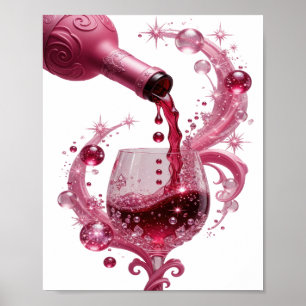 Póster Diseño de texto de vino rosa plateado con filo