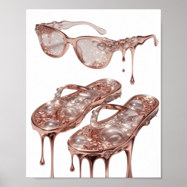 Póster Diseño de texto GLAMOUR ROSE DE ORO PLATA que llam (Frente)