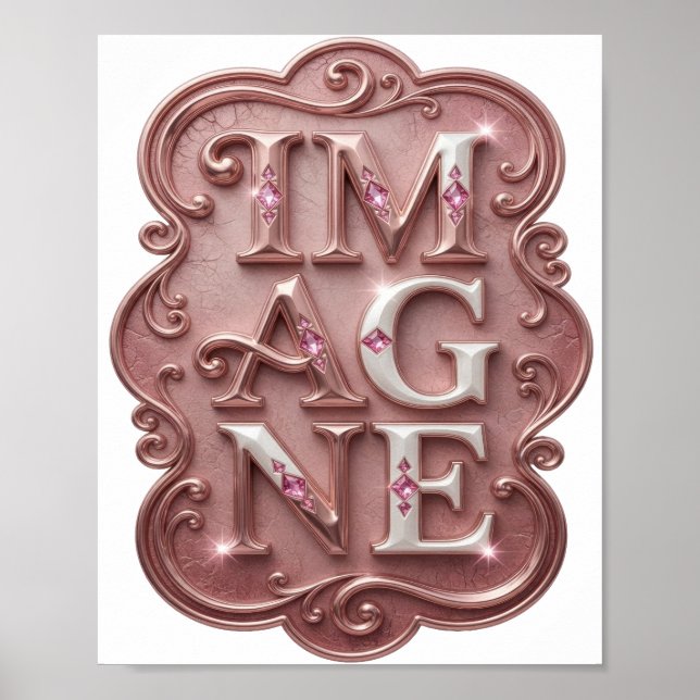 Póster Diseño de texto IMAGINA Snappy Rosa (Frente)