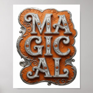 Póster Diseño de texto mágico en plata llamativo