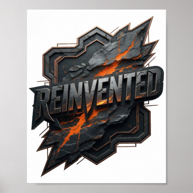 Póster Diseño de texto REINVENTADO Gris Crujiente (Frente)