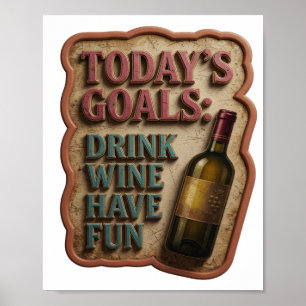 Póster Diseño de texto Rosa OBJETIVOS DE HOY BEBER VINO D