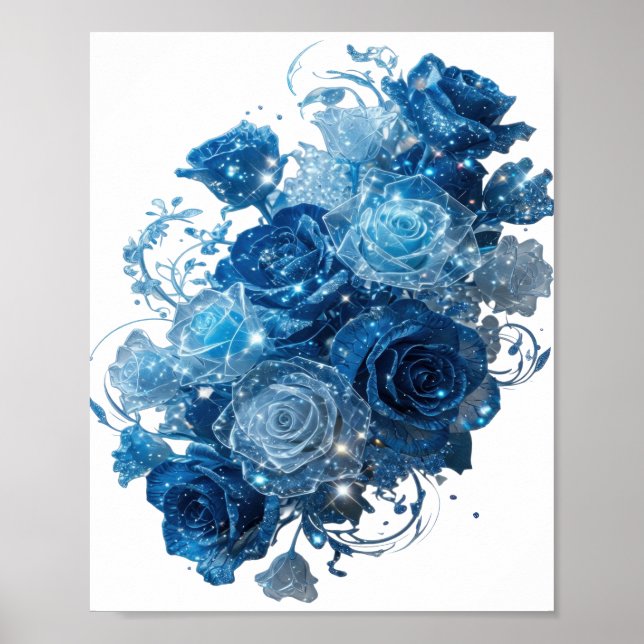 Póster Diseño de texto ROSAS AZULES de Plata Declaración (Frente)