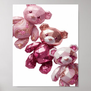 Póster Diseño de texto TRES OSITOS DE PELUCHE ROSA Platea