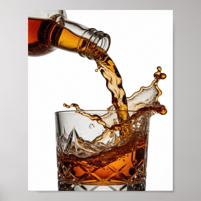 Póster Diseño de texto WHISKY SPLASH plateado de moda (Frente)