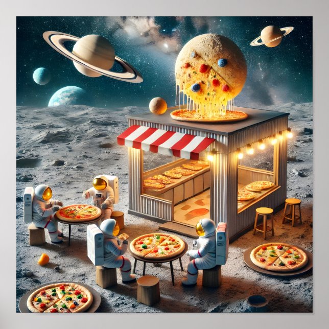 Póster Diseño de Tienda de Pizza Lunar - Aventura para Co (Frente)