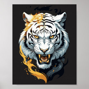 Póster diseño de tigre ardiente